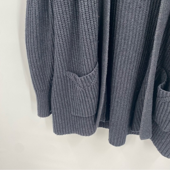 Anthropologie Knitted & Knotted Charcoal Gray Ribbed Knit Open Cardigan Sweater - Picture 3 of 6
